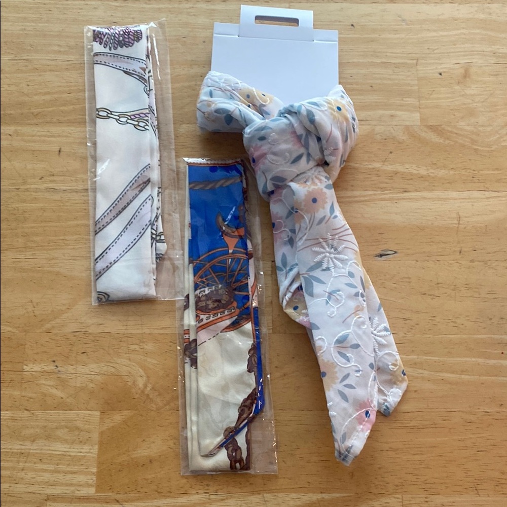 Set of 3 scarfs 1 larger Floral embroided scarf and 2 mini scarfs as  shown NWT